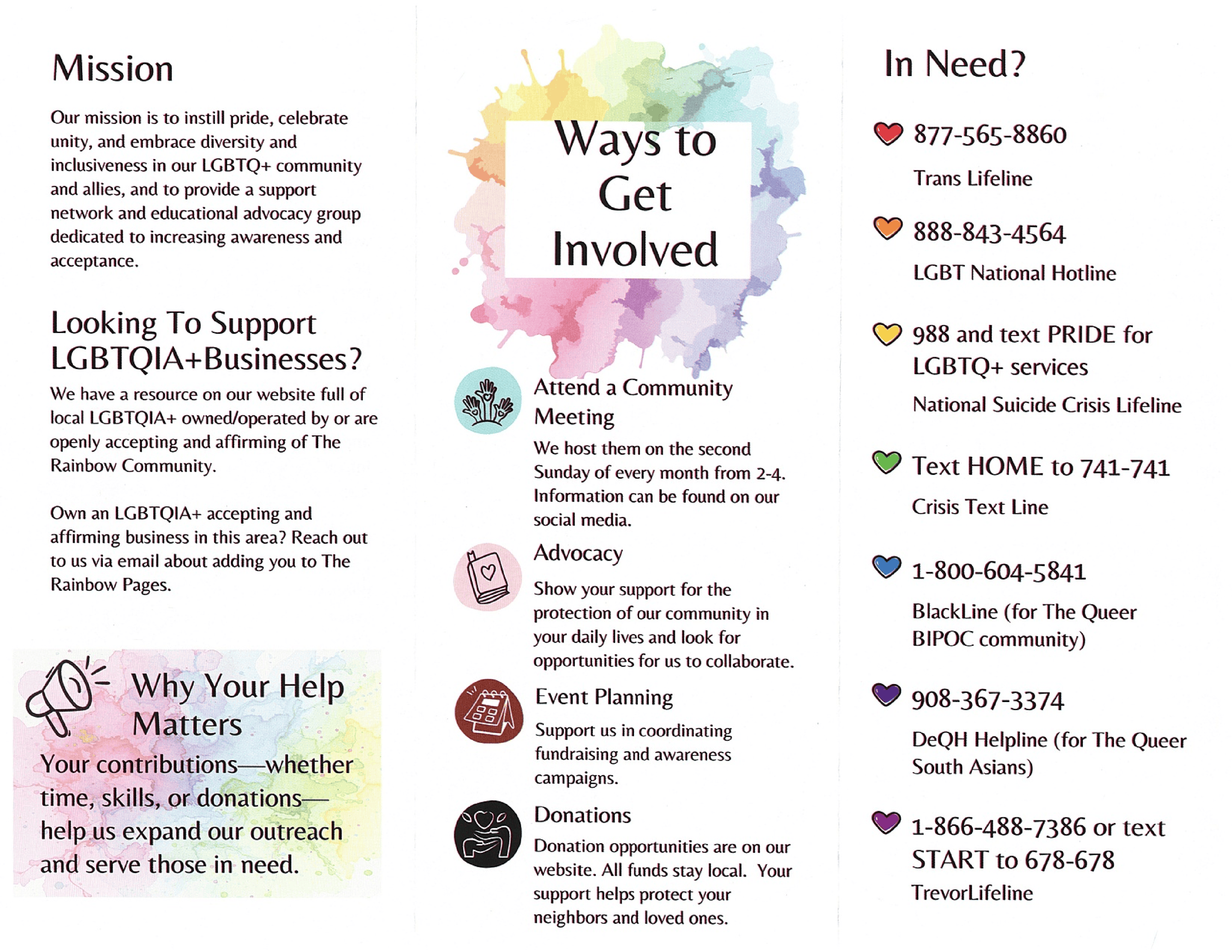 Fayetteville Pride — mission, ways to get involved, and crisis hotlines